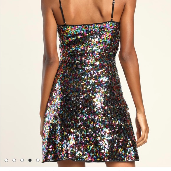 Spotlight Shimmer Black Multi Sequin Mini Skater Dress NWT - Picture 2 of 2